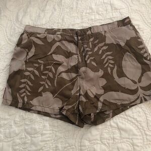 Prada Red Tab Swim Shorts Trunk Vintage Brown Taupe Botanical Pattern Sz 50or 34
